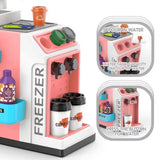 Supermarket roz pentru copii cu aparat de cafea și accesorii