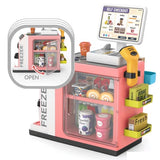 Supermarket roz pentru copii cu aparat de cafea și accesorii