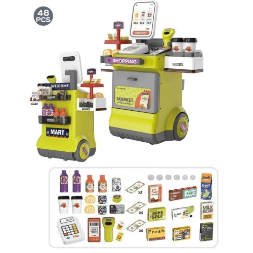 Supermarket mare verde cu casă de marcat și scaner, 48 de piese