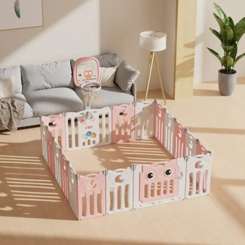 Бебешка Ограда За Безопасна Игра Owl Розов Цвят С Кош За Игр Sonne