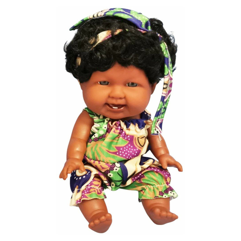 Baba 8" Afroamerikai kisfiú rövid hajjal, overallban – Raya Toys