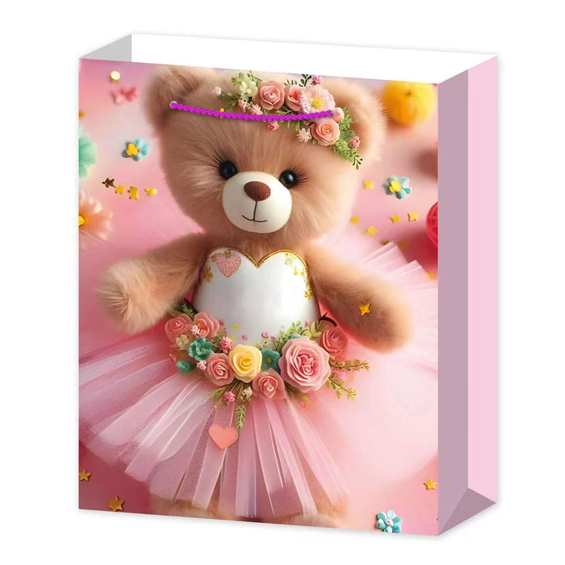 M ,3d Хартиена Торбичка Кафяво Мече С Цветя Raya Toys