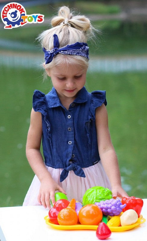 Tavă cu set de fructe și legume, 16 piese, 33x23x12 cm