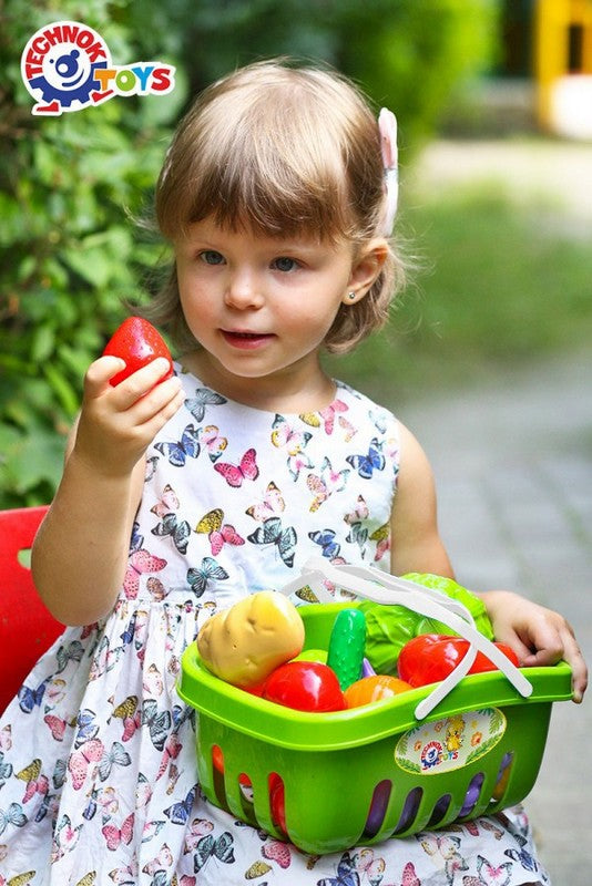 Coș cu set de fructe și legume, 17 piese, 27 x 19 x 16 cm