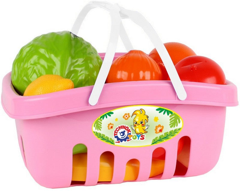 Coș cu set de fructe și legume, 17 piese, 27 x 19 x 16 cm