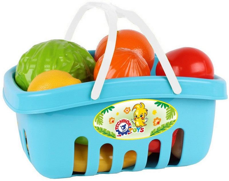 Coș cu set de fructe și legume, 17 piese, 27 x 19 x 16 cm