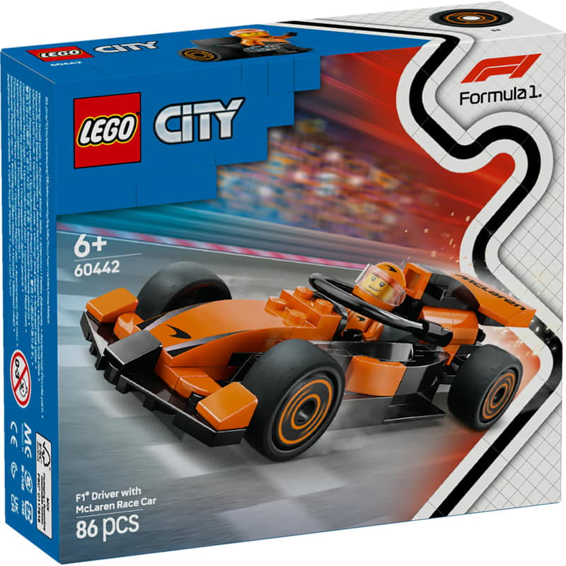 F1-es pilóta McLaren versenyautóval (Lego)