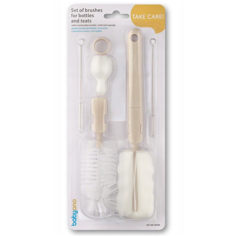 04 Комплект Четки За Шишета И Биберони Бежов Babyono