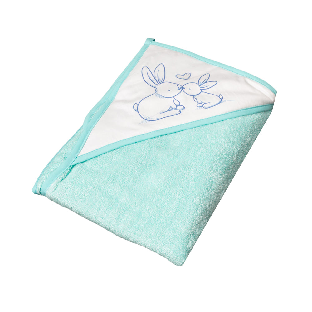 Kr008 Kapucnis Törölköző L. Bunnies 100 100 Zöld Tega Baby