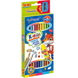 Creioane colorate cu două fețe, 12 buc/24 de culori, cu ascuțitoare, model iepure
