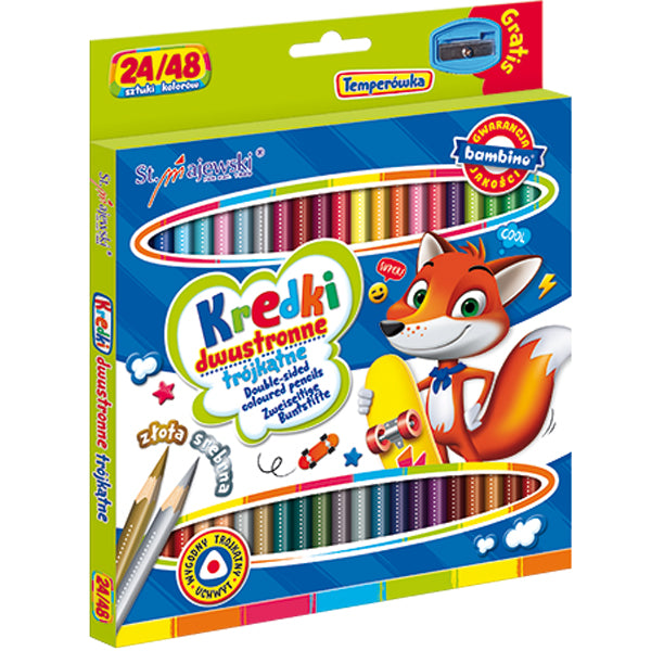 Creioane colorate cu două fețe, 24 buc/48 de culori, cu ascuțitoare Fox