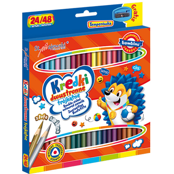 Creioane colorate cu două fețe, 24 buc/48 de culori, cu ascuțitoare Fox