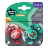 Suzete ortodontice Tommee Tippee Fun Friends, 18-36 luni, iepure roșu/ursuleț verde + cutie de sterilizare