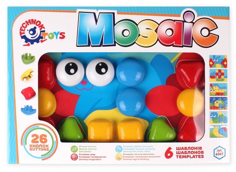 Mozaic cu 10 șabloane și 26 de elemente pentru cel mai mic, dimensiunea cutiei 29 x 21 x 5