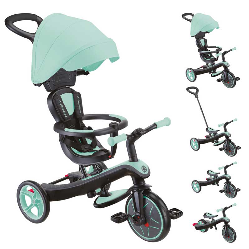 Tricicletă Globber Explorer 4 în 1 cu baldachin - Verde Mentă
