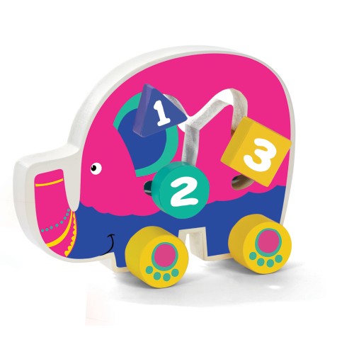 Дървено Розово Слонче На Колела Smartbaby