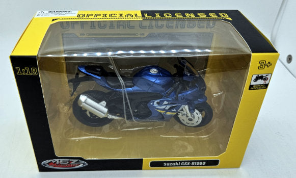 Метален Точен Модел Мотор 1:18 Suzuki Gsx R1000 С Амортисьори 15.5х10х7 Julia