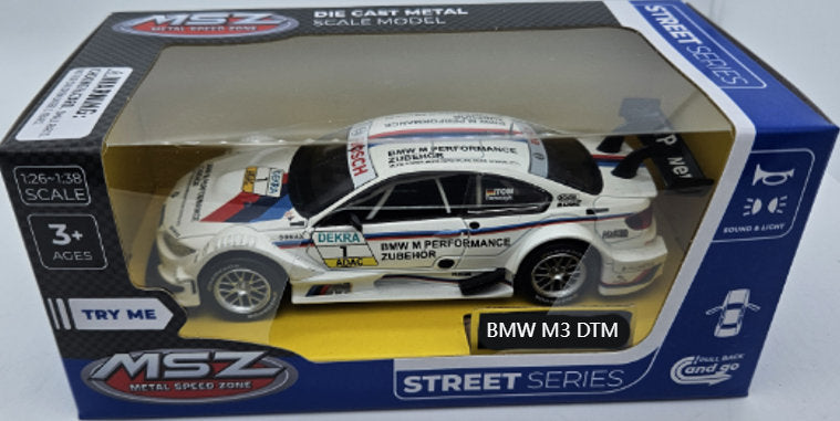 Метален Точен Модел Кола 1:32 Bmw M3 Dtm Засилване С Издърпване Назад Отваряеми Врати И КапакСветлина И Звук При Натискане На Капака Или Отваряне Ня Вратата