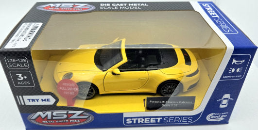 Метален Точен Модел Кола 1:32Porsche 911 Carrera Cabriolet Засилване С Издърпване Назад Отваряеми ВратиСветлина И Звук При Натискане На Капака Или Отваряне Ня Вратата