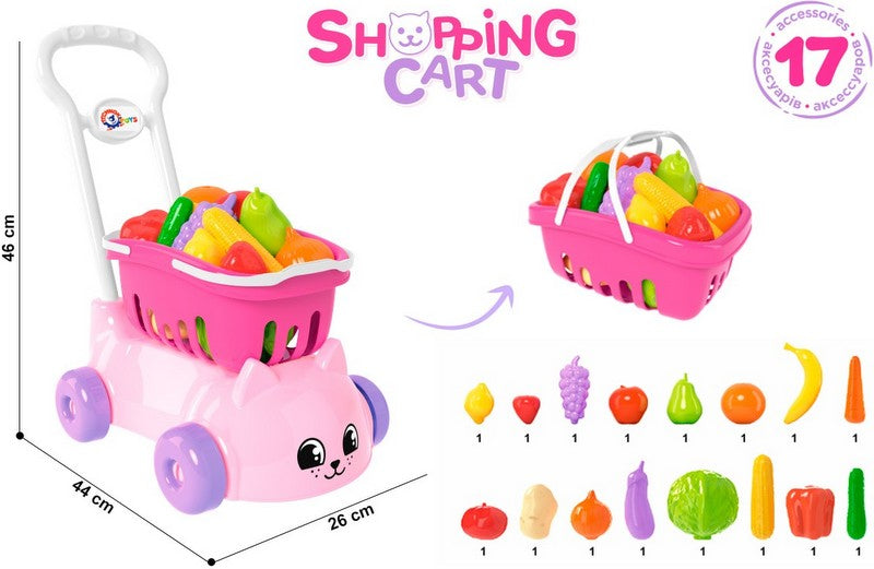 Количка Коте Розова С Кошница С Плодове В Кутия 46 Х 44 Х 26 См --- BebeMama