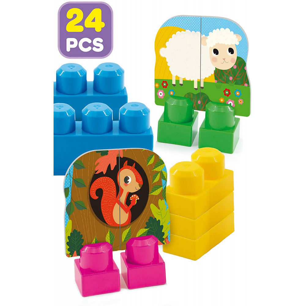 Rucsac cu 24 de piese de construcție cu animale