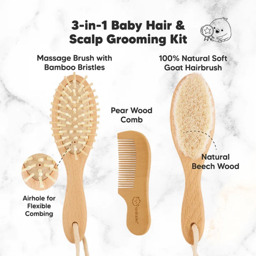 Комплект Дървени Бебешки Четки За Коса И Гребен Keababies