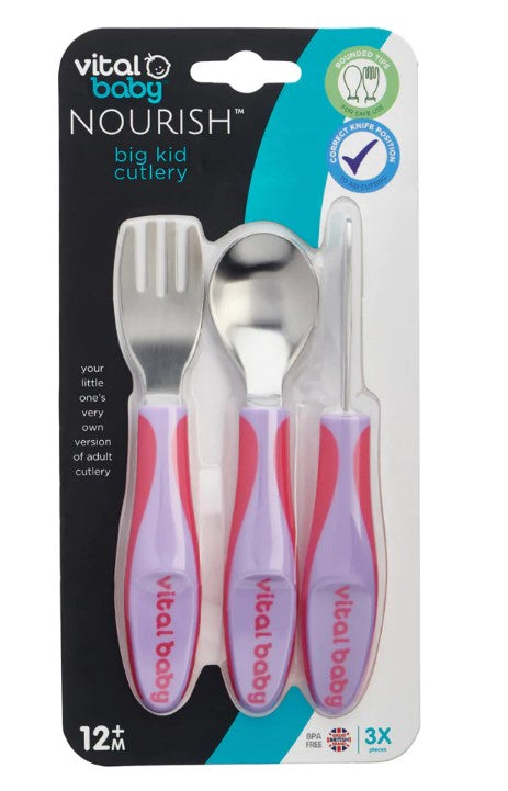 Tacâmuri metalice pentru copii, 12 luni+, violet, Vital Baby
