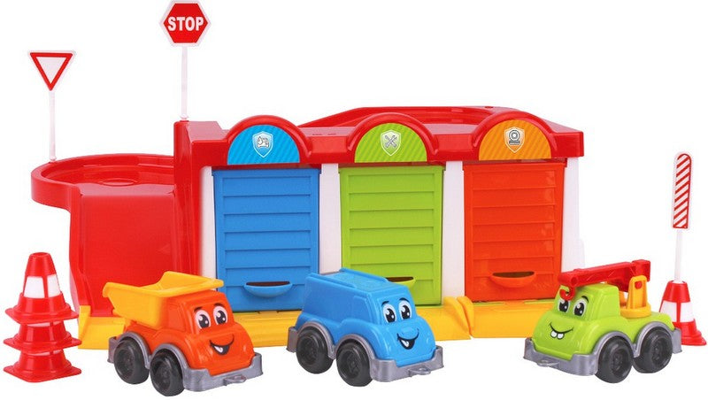 Гараж С Писта С Коли С Затварящи Врати И Изстрелване И Пътни Знаци 36Х24Х13