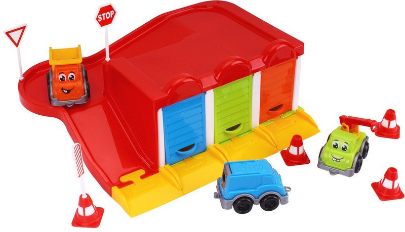 Гараж С Писта С Коли С Затварящи Врати И Изстрелване И Пътни Знаци 36Х24Х13