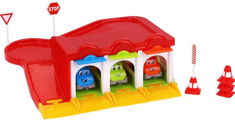 Гараж С Писта С Коли С Затварящи Врати И Изстрелване И Пътни Знаци 36Х24Х13