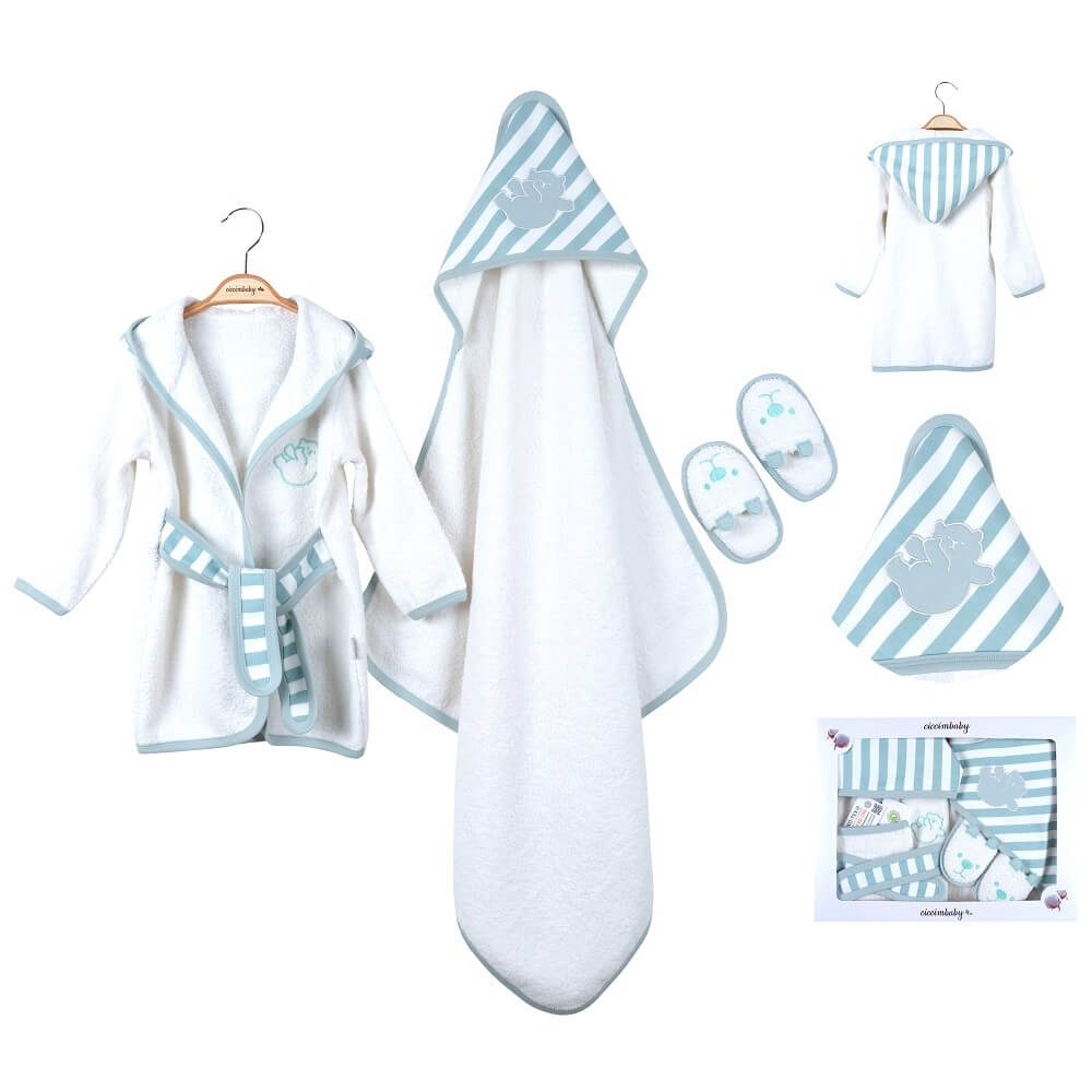 U4735 4 részes fürdőszobai szett maci mintával, zöld, Ciccim Baby