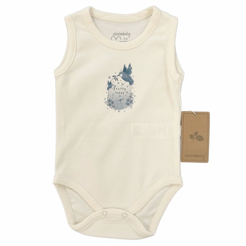 U4944 Ciccim Baby Ekru Pántos Body Madárkával 3 Hó