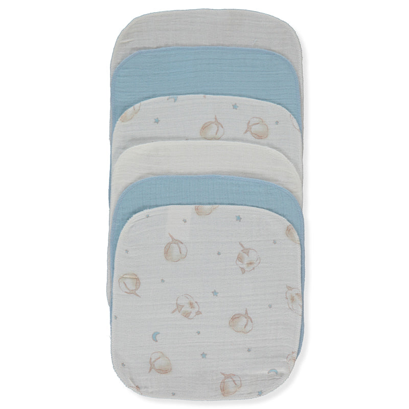 C1190 Кърпи Муселин 6бр. Pillowy 20x20cm Blue Bebetto