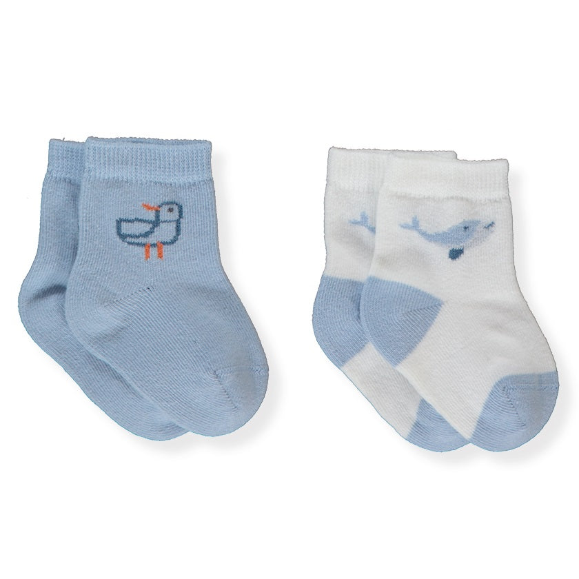 S762 Чорапи 2ч. 12 24m Ecru Blue Bebetto