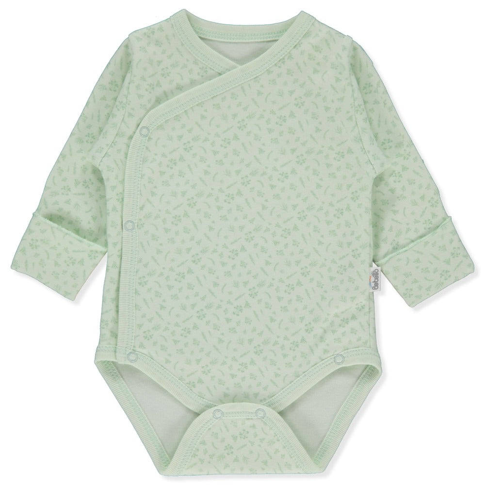 T3653 Mentazöld virágmintás hosszú ujjú body 0-1 hónap 56cm Bebetto