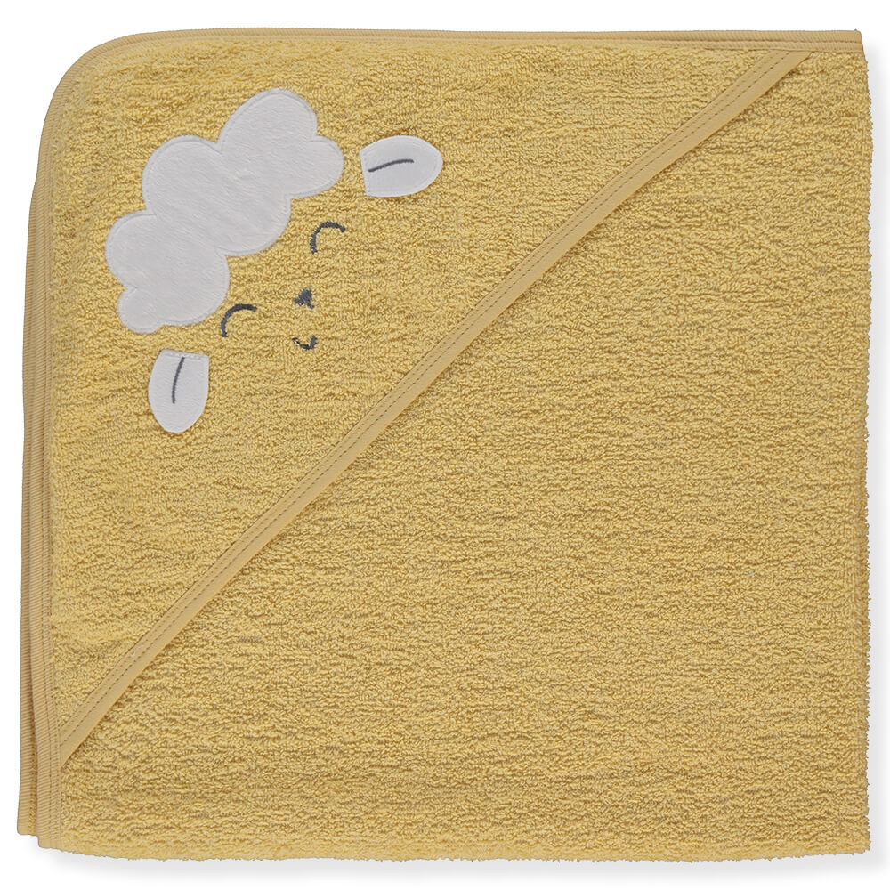 H454 Kapucnis Törölköző Sárga Happy Sheep 80x80cm Bebetto