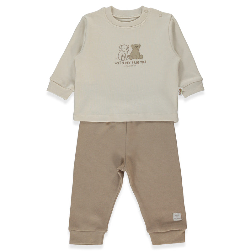F1455 Пижама 2ч Organic Fun Moment Brown 3 6м Bebetto