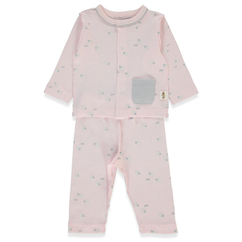 F1458 Pizsama 2db Organic Sleepy Sheepy Pink 1-3hó Bebetto