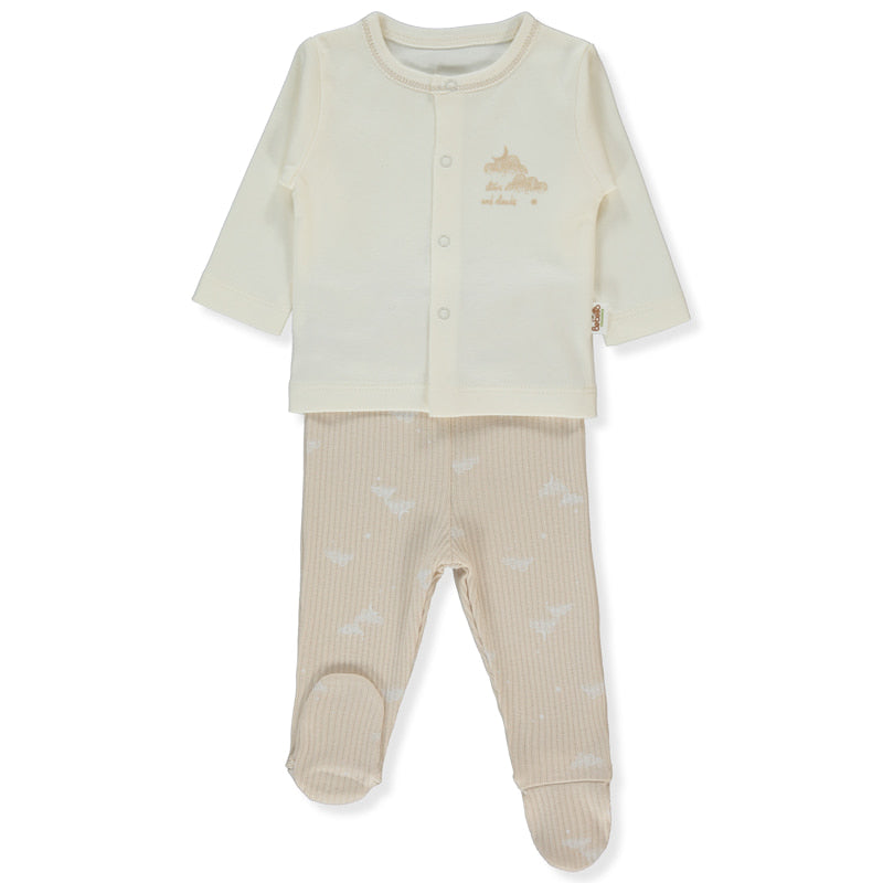 F1442 Пижама 2ч Org Born With Love Beige 1 3m Bebetto