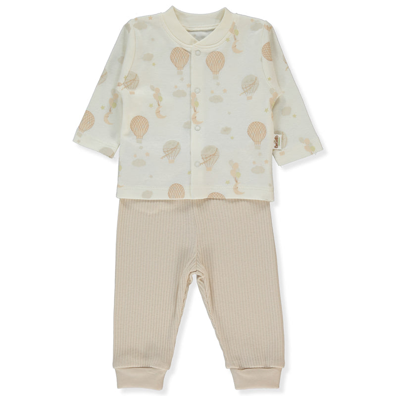 F1460 Pizsama 2db-os Organic Born With Love Beige 1hó Bebetto