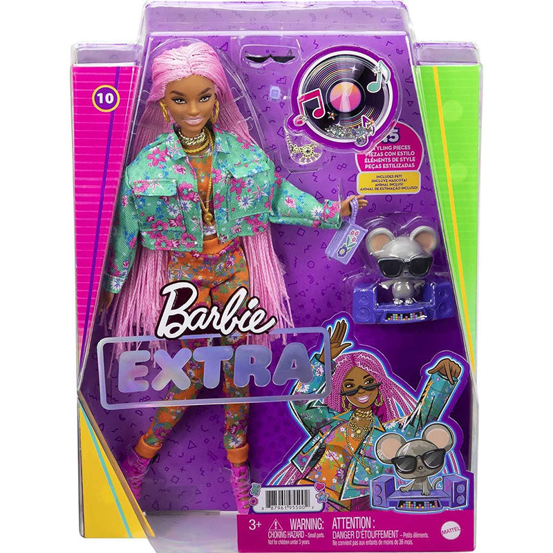 Păpușa Barbie Extra cu împletituri roz și piele închisă la culoare