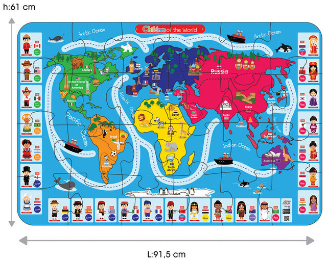 Covor mega puzzle cu vorbire și narațiune în bulgară, dimensiune 92x62, World 24 El., cu realitate augmentată 46x26x6, în 16 limbi, din spumă EVA