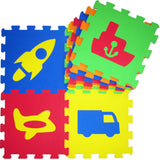 Covoraș puzzle pentru podea 33x33 10mm 10 piese cu forme de mașini din spumă EVA fără formamide, ftalați și bisfenol
