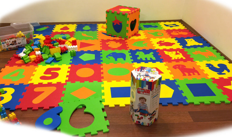 Covoraș puzzle pentru podea 33x33 10mm 10 piese cu forme de fructe și legume fabricat din spumă EVA fără formamide, ftalați și bisfenol