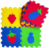 Covoraș puzzle pentru podea 33x33 10mm 10 piese cu forme de fructe și legume fabricat din spumă EVA fără formamide, ftalați și bisfenol