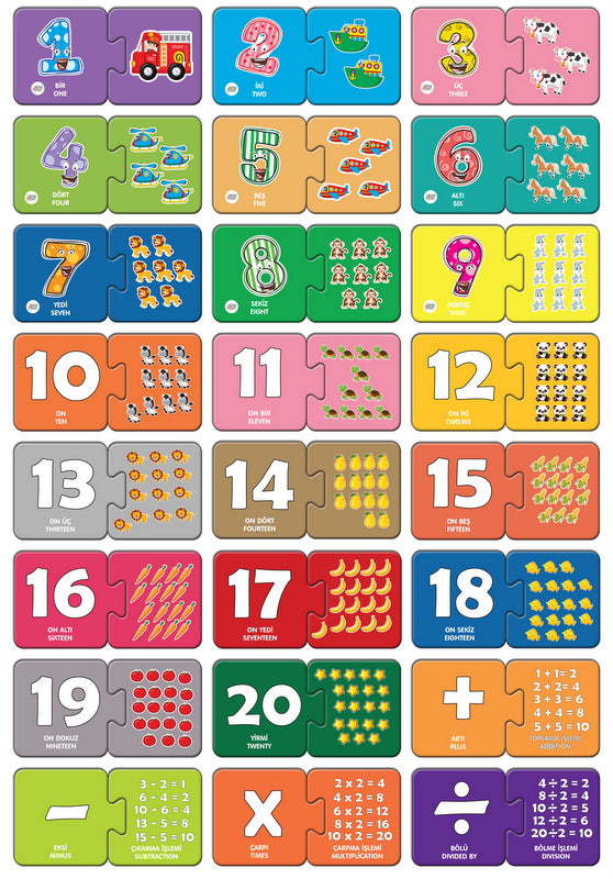 Говорещи И Разказващи На Български Пъзели Математиката Числата И Знаците И За Най Малките С Размери 10Х5 Общо 48 Ел. 24 Числа И Знака По 2 Ел. С Добавена Реалност 20Х17Х4 На 16 Езика От Еva Пяна