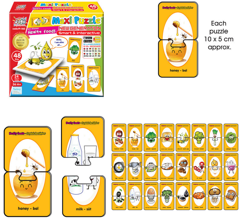 Говорещи И Разказващи На Български Пъзели Здравословни Храни И За Най Малките С Размери 10Х5 Общо 48 Ел. 24 Модела По 2 Ел. С Добавена Реалност 20Х17Х4 На 16 Езика От Еva Пяна