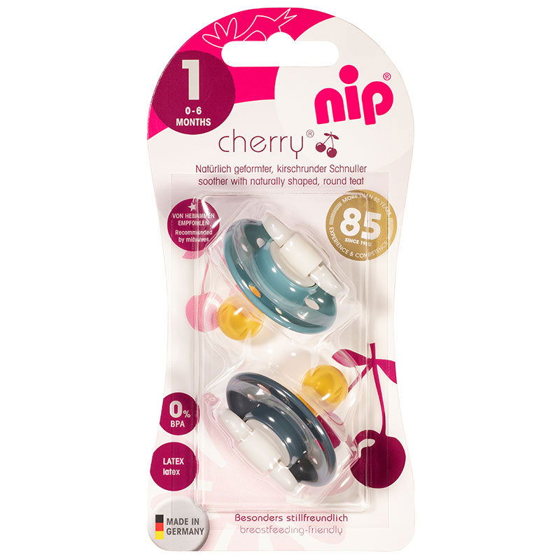 91000 Залъгалка Cherry Син,Т.Син Каучук 0-6M --- BebeMama