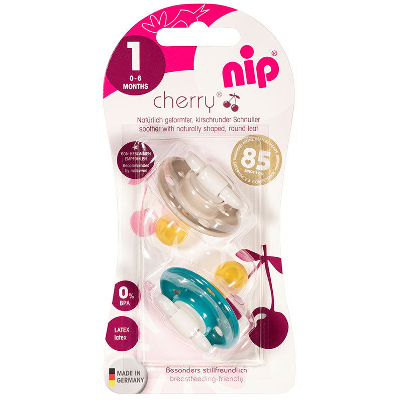 91000 Залъгалка Cherry Бежов,Син Каучук 0-6M --- BebeMama