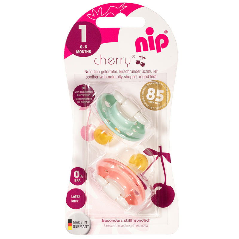 91000 Залъгалка Cherry Тюркоаз,Розов Каучук 0-6M --- BebeMama